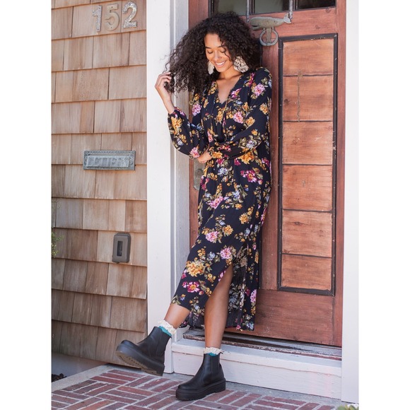 NATURAL LIFE Dresses & Skirts - Natural Life Rowan Side Slit Midi Dress Floral Print Boho Cottagecore Whimsy XL